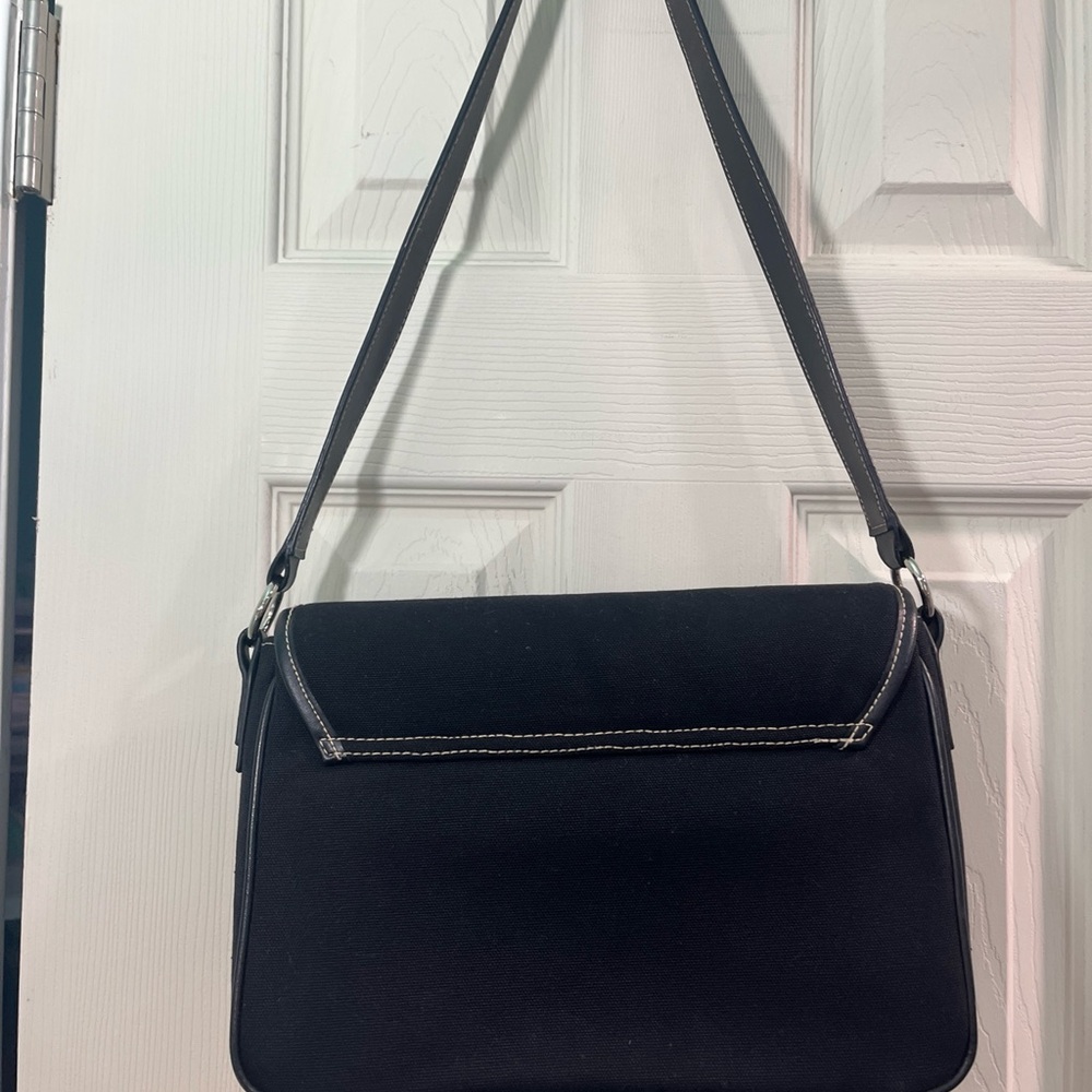 Anne Klein canvas purse snap shoulder excellent black